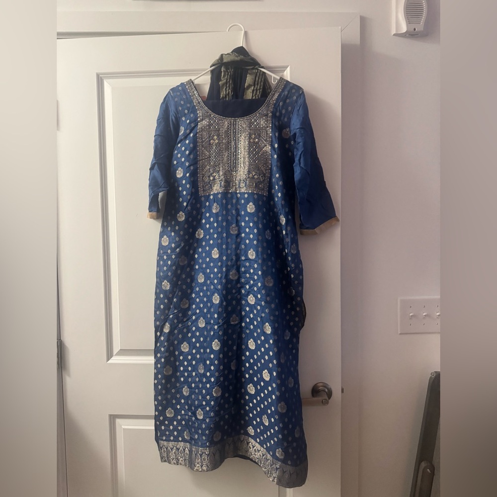 Blue and Silver Embroidered Bollywood Dress